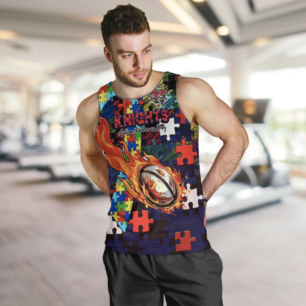 Knights Autism Awareness Men Tank Top Puzzle Flames Rugby Ball
