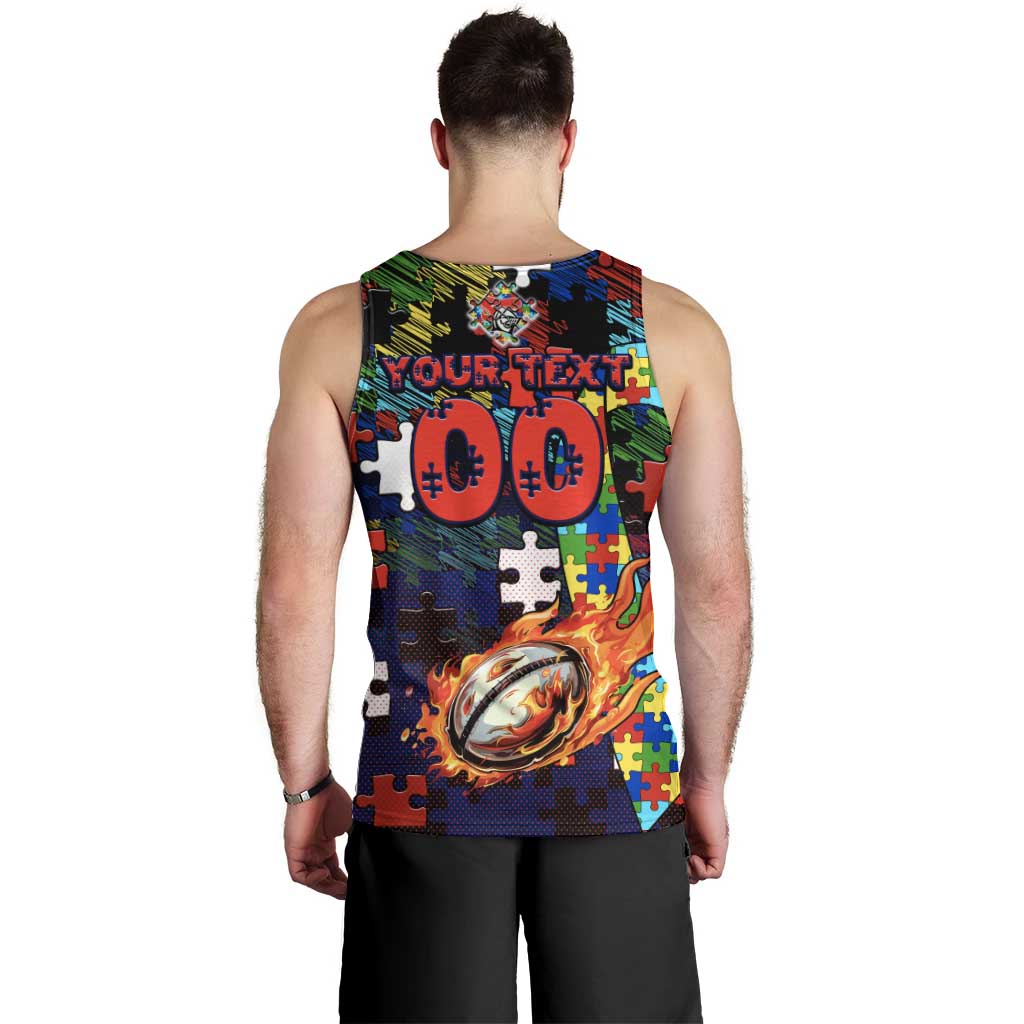 Knights Autism Awareness Men Tank Top Puzzle Flames Rugby Ball