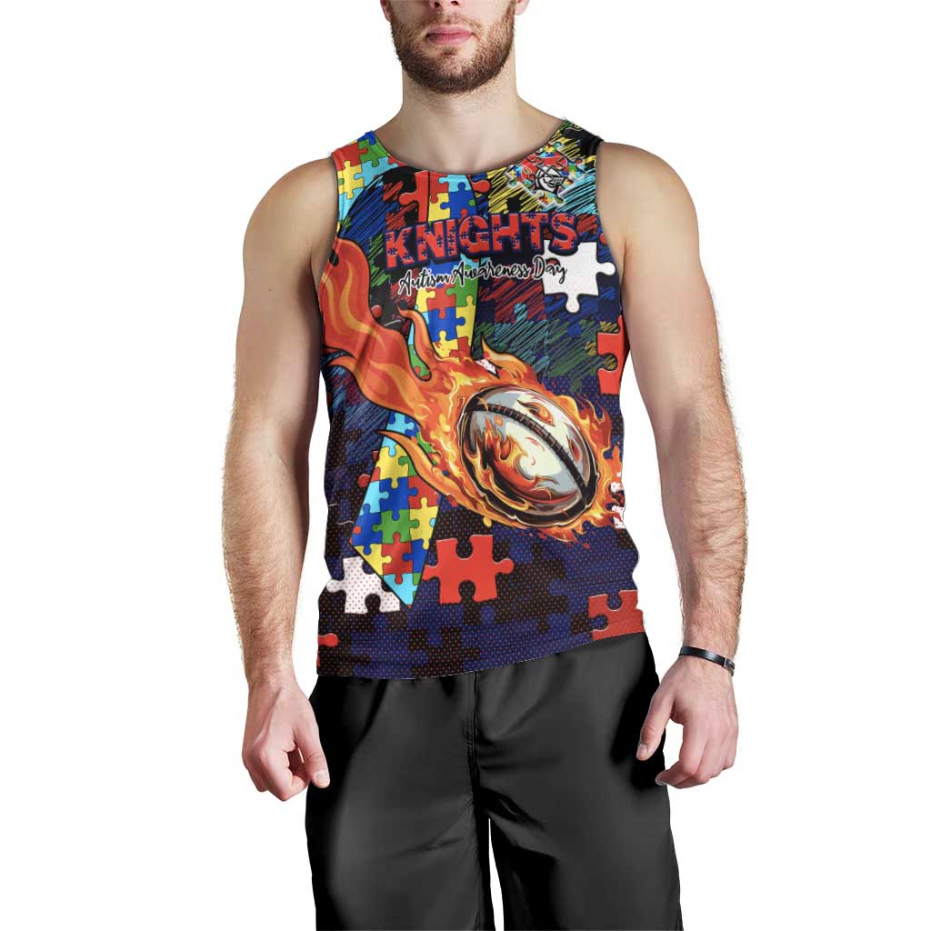 Knights Autism Awareness Men Tank Top Puzzle Flames Rugby Ball