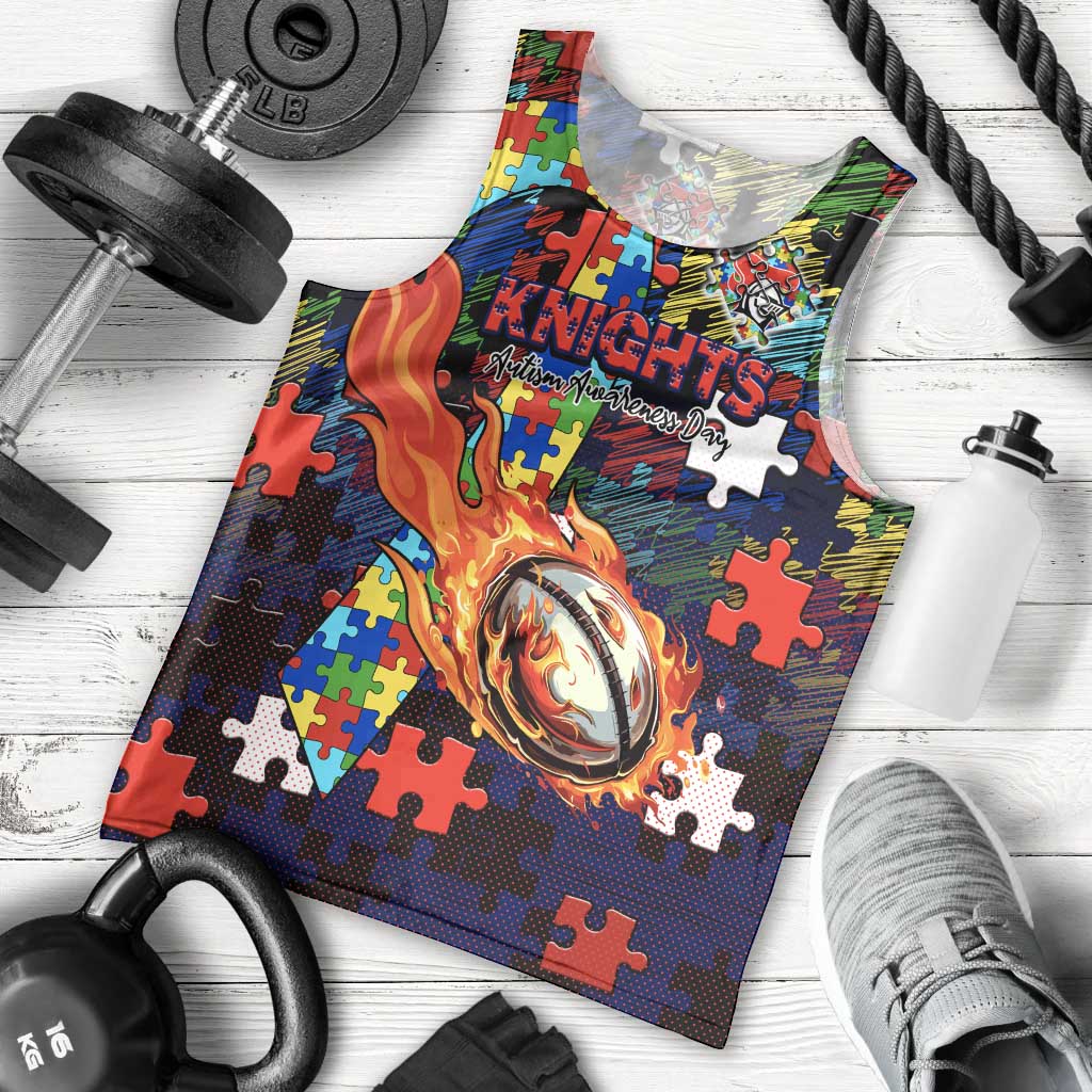 Knights Autism Awareness Men Tank Top Puzzle Flames Rugby Ball