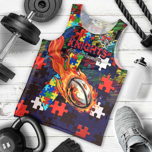 Knights Autism Awareness Men Tank Top Puzzle Flames Rugby Ball