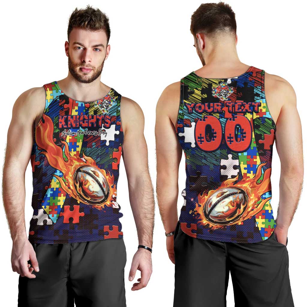 Knights Autism Awareness Men Tank Top Puzzle Flames Rugby Ball