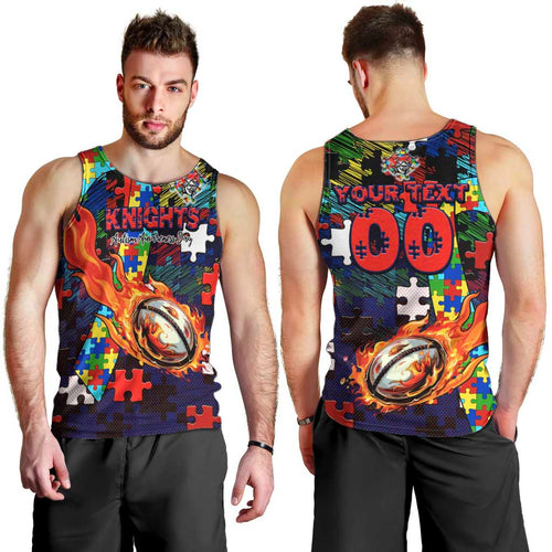 Knights Autism Awareness Men Tank Top Puzzle Flames Rugby Ball
