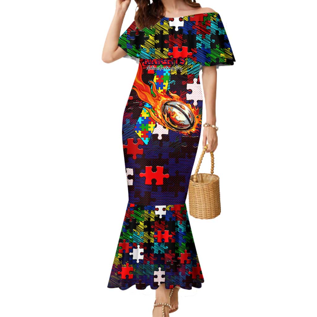 Knights Autism Awareness Mermaid Dress Puzzle Flames Rugby Ball