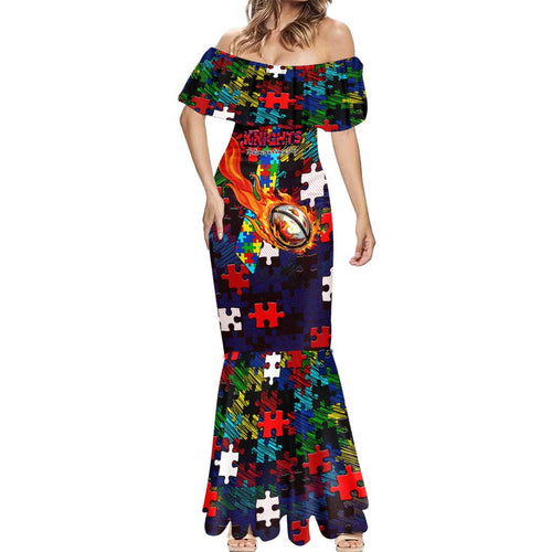 Knights Autism Awareness Mermaid Dress Puzzle Flames Rugby Ball