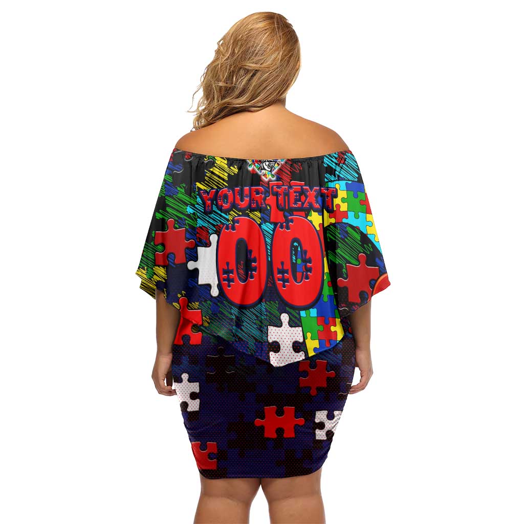 Knights Autism Awareness Off Shoulder Short Dress Puzzle Flames Rugby Ball
