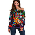 Knights Autism Awareness Off Shoulder Sweater Puzzle Flames Rugby Ball