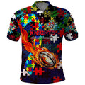 Knights Autism Awareness Polo Shirt Puzzle Flames Rugby Ball