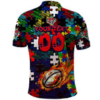 Knights Autism Awareness Polo Shirt Puzzle Flames Rugby Ball