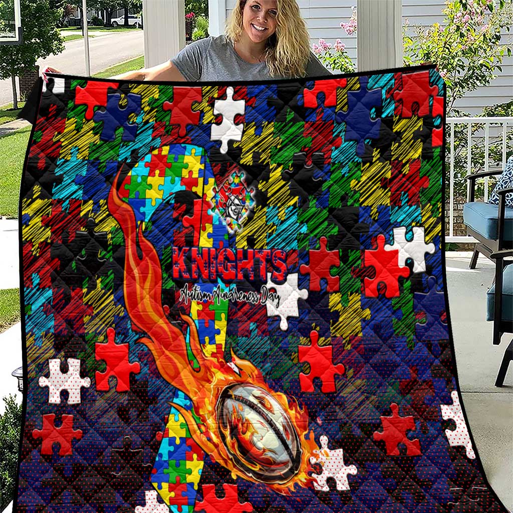Knights Autism Awareness Quilt Puzzle Flames Rugby Ball