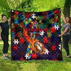 Knights Autism Awareness Quilt Puzzle Flames Rugby Ball