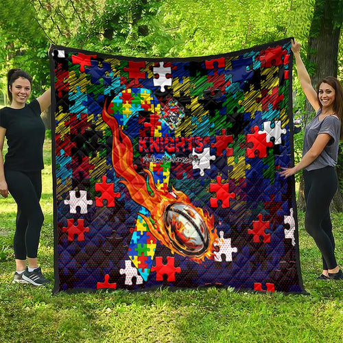 Knights Autism Awareness Quilt Puzzle Flames Rugby Ball