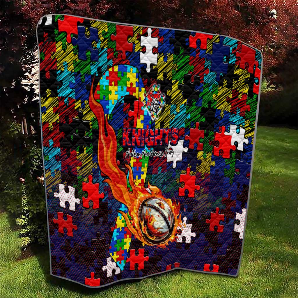 Knights Autism Awareness Quilt Puzzle Flames Rugby Ball