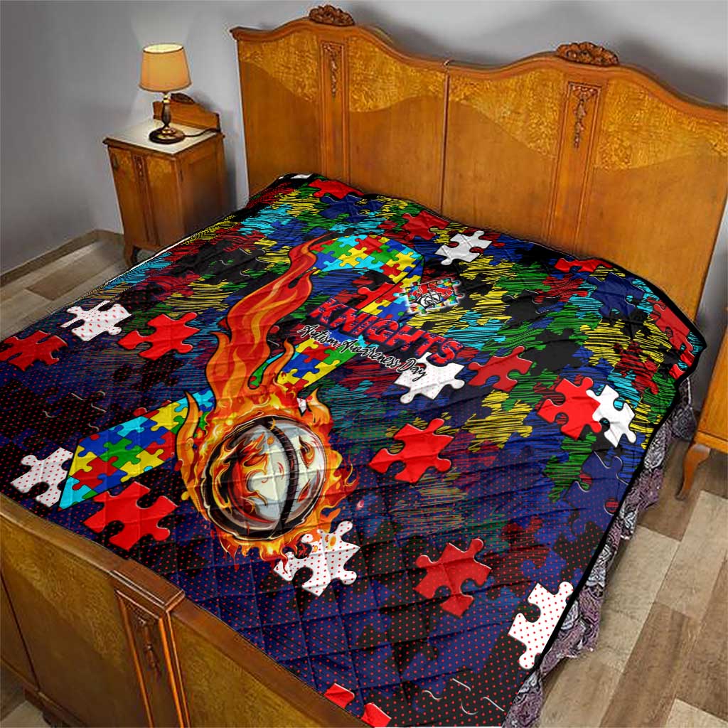 Knights Autism Awareness Quilt Puzzle Flames Rugby Ball