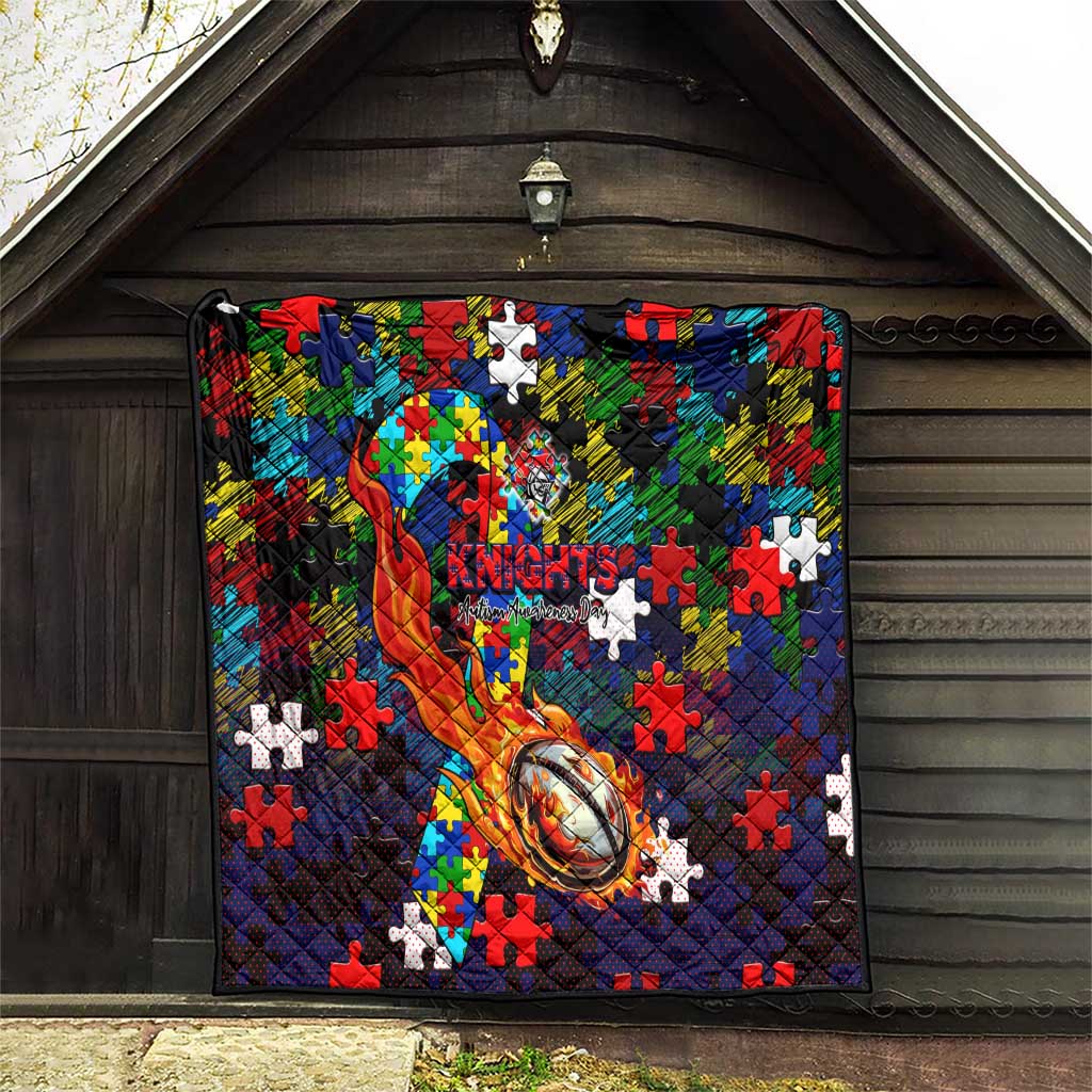 Knights Autism Awareness Quilt Puzzle Flames Rugby Ball