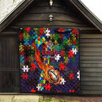 Knights Autism Awareness Quilt Puzzle Flames Rugby Ball