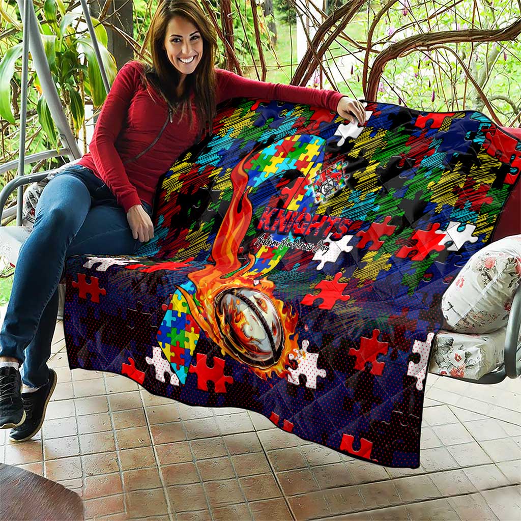 Knights Autism Awareness Quilt Puzzle Flames Rugby Ball
