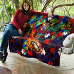 Knights Autism Awareness Quilt Puzzle Flames Rugby Ball