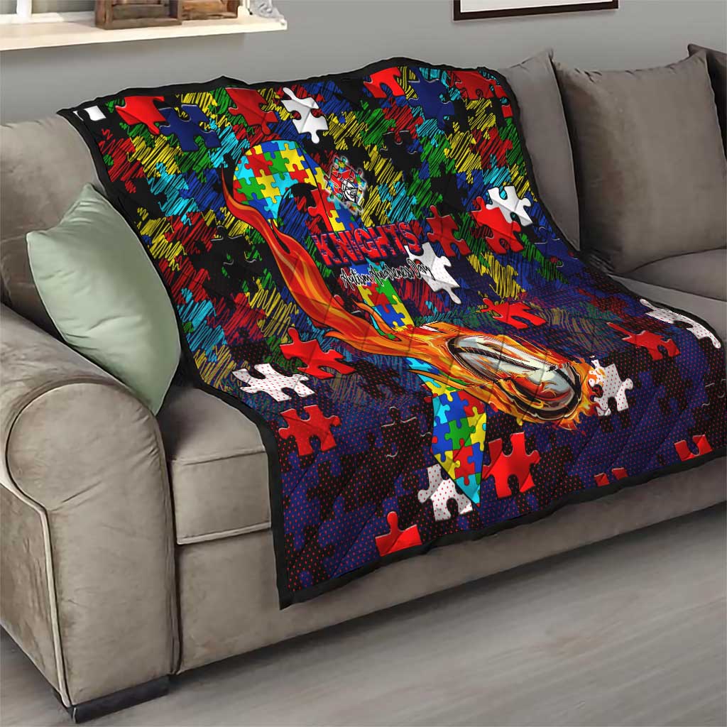 Knights Autism Awareness Quilt Puzzle Flames Rugby Ball