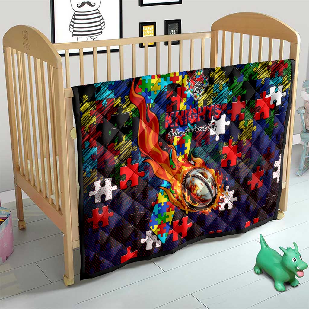 Knights Autism Awareness Quilt Puzzle Flames Rugby Ball
