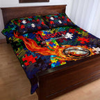 Knights Autism Awareness Quilt Bed Set Puzzle Flames Rugby Ball