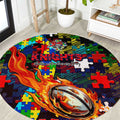 Knights Autism Awareness Round Carpet Puzzle Flames Rugby Ball