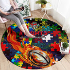 Knights Autism Awareness Round Carpet Puzzle Flames Rugby Ball