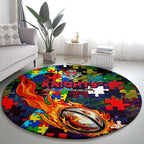 Knights Autism Awareness Round Carpet Puzzle Flames Rugby Ball