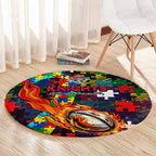 Knights Autism Awareness Round Carpet Puzzle Flames Rugby Ball