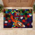 Knights Autism Awareness Rubber Doormat Puzzle Flames Rugby Ball