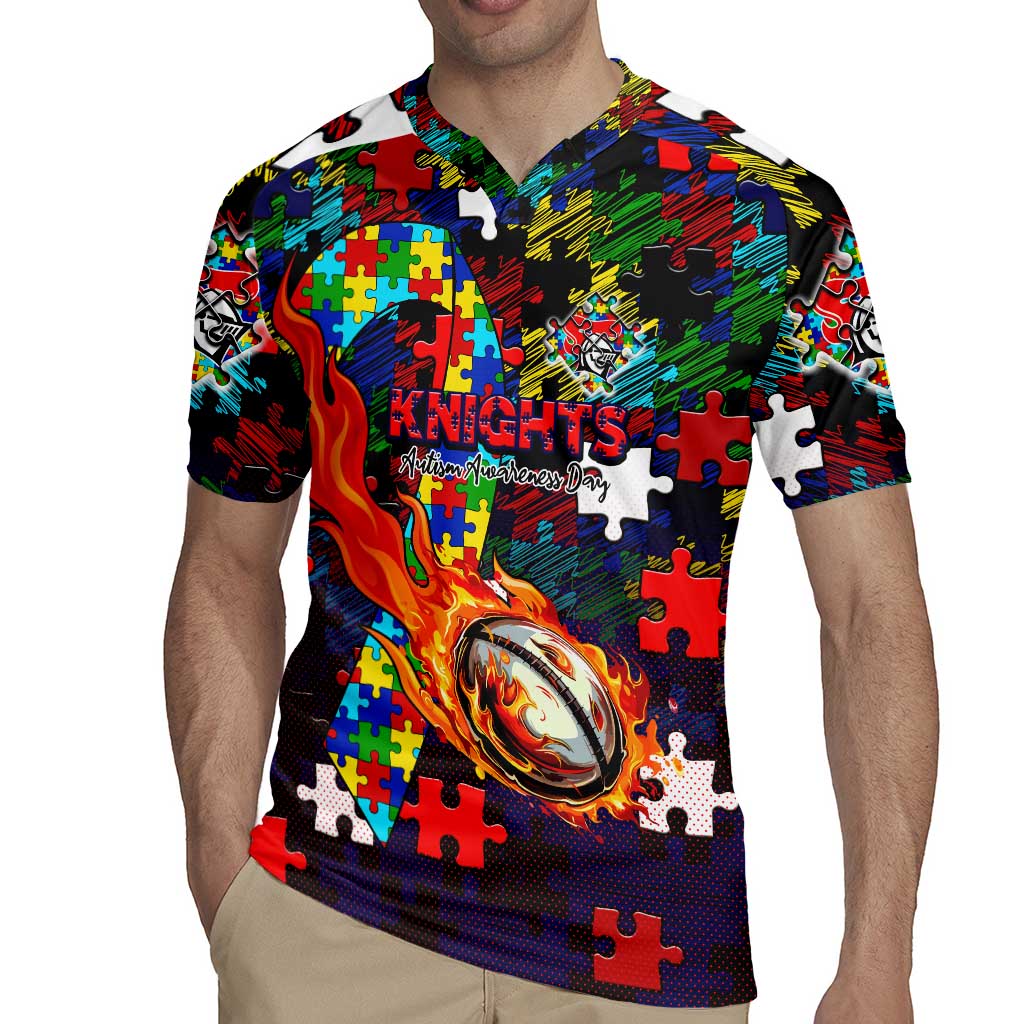 Knights Autism Awareness Rugby Jersey Puzzle Flames Rugby Ball