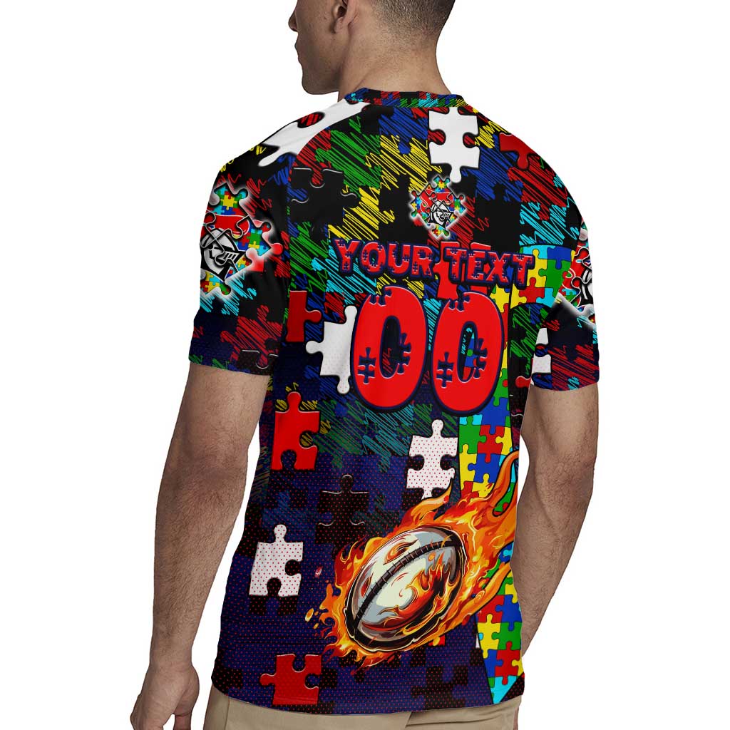 Knights Autism Awareness Rugby Jersey Puzzle Flames Rugby Ball