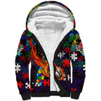 Knights Autism Awareness Sherpa Hoodie Puzzle Flames Rugby Ball