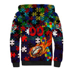 Knights Autism Awareness Sherpa Hoodie Puzzle Flames Rugby Ball