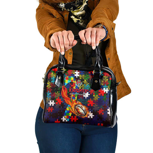 Knights Autism Awareness Shoulder Handbag Puzzle Flames Rugby Ball
