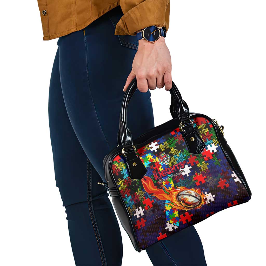 Knights Autism Awareness Shoulder Handbag Puzzle Flames Rugby Ball