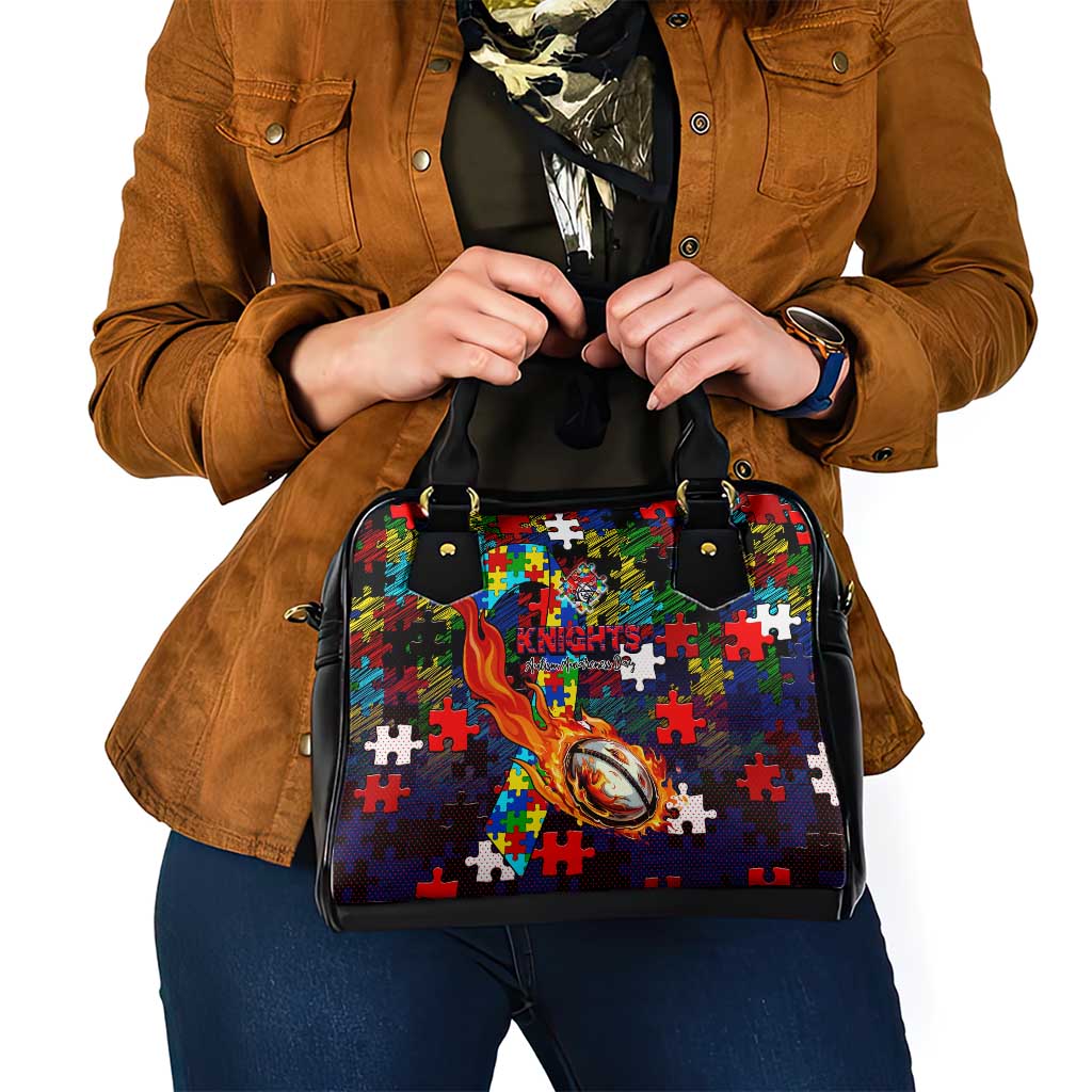 Knights Autism Awareness Shoulder Handbag Puzzle Flames Rugby Ball