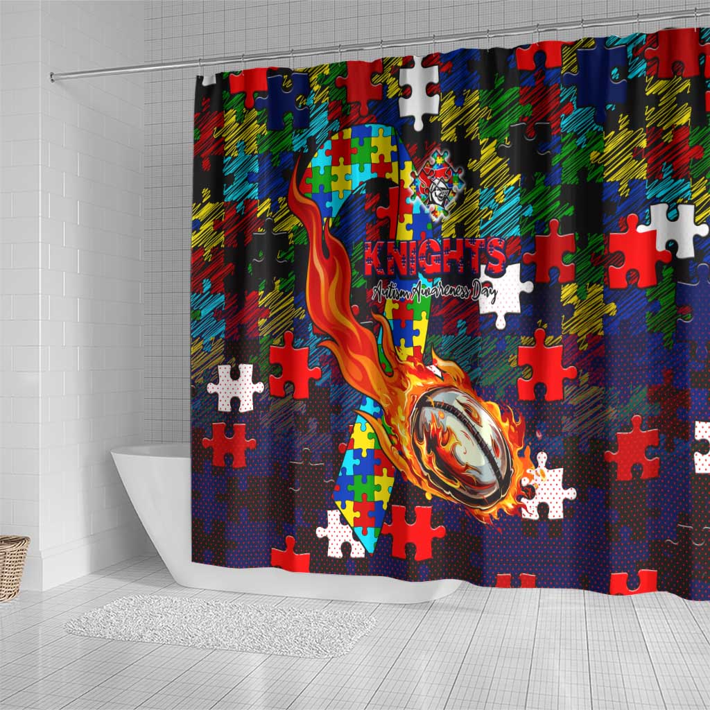 Knights Autism Awareness Shower Curtain Puzzle Flames Rugby Ball