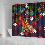 Knights Autism Awareness Shower Curtain Puzzle Flames Rugby Ball