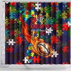 Knights Autism Awareness Shower Curtain Puzzle Flames Rugby Ball