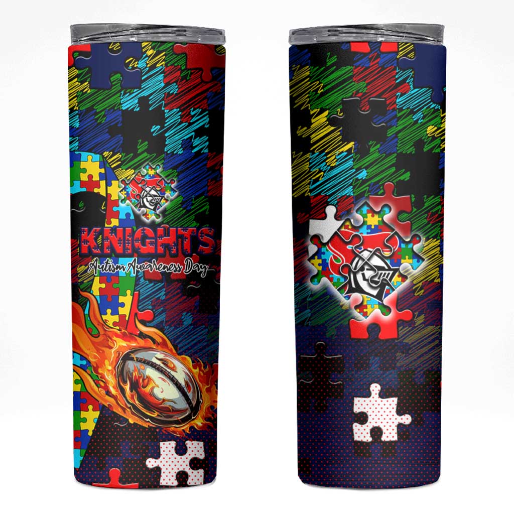 Knights Autism Awareness Skinny Tumbler Puzzle Flames Rugby Ball