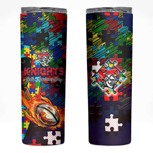 Knights Autism Awareness Skinny Tumbler Puzzle Flames Rugby Ball