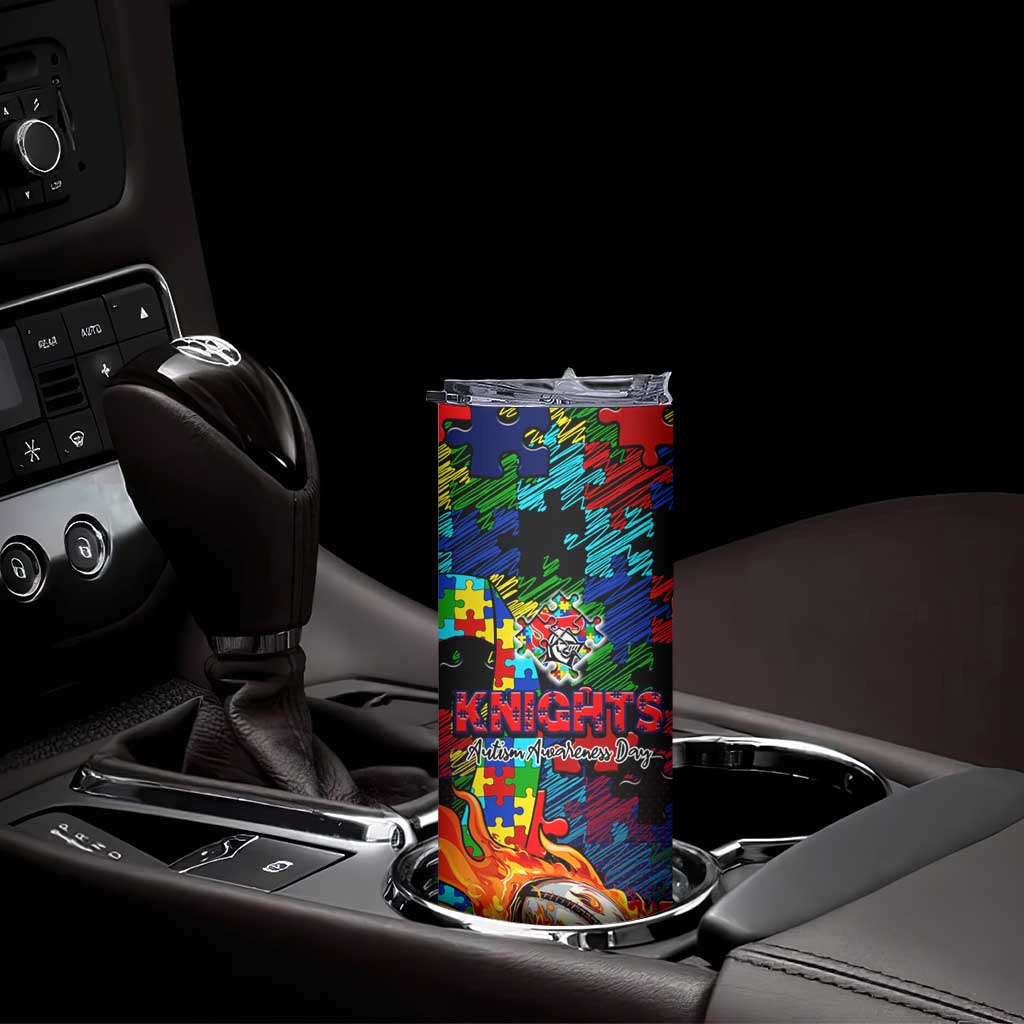 Knights Autism Awareness Skinny Tumbler Puzzle Flames Rugby Ball