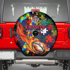 Knights Autism Awareness Spare Tire Cover Puzzle Flames Rugby Ball