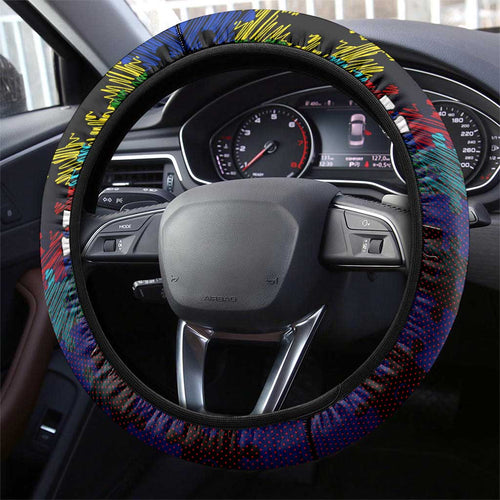 Knights Autism Awareness Steering Wheel Cover Puzzle Flames Rugby Ball