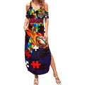 Knights Autism Awareness Summer Maxi Dress Puzzle Flames Rugby Ball