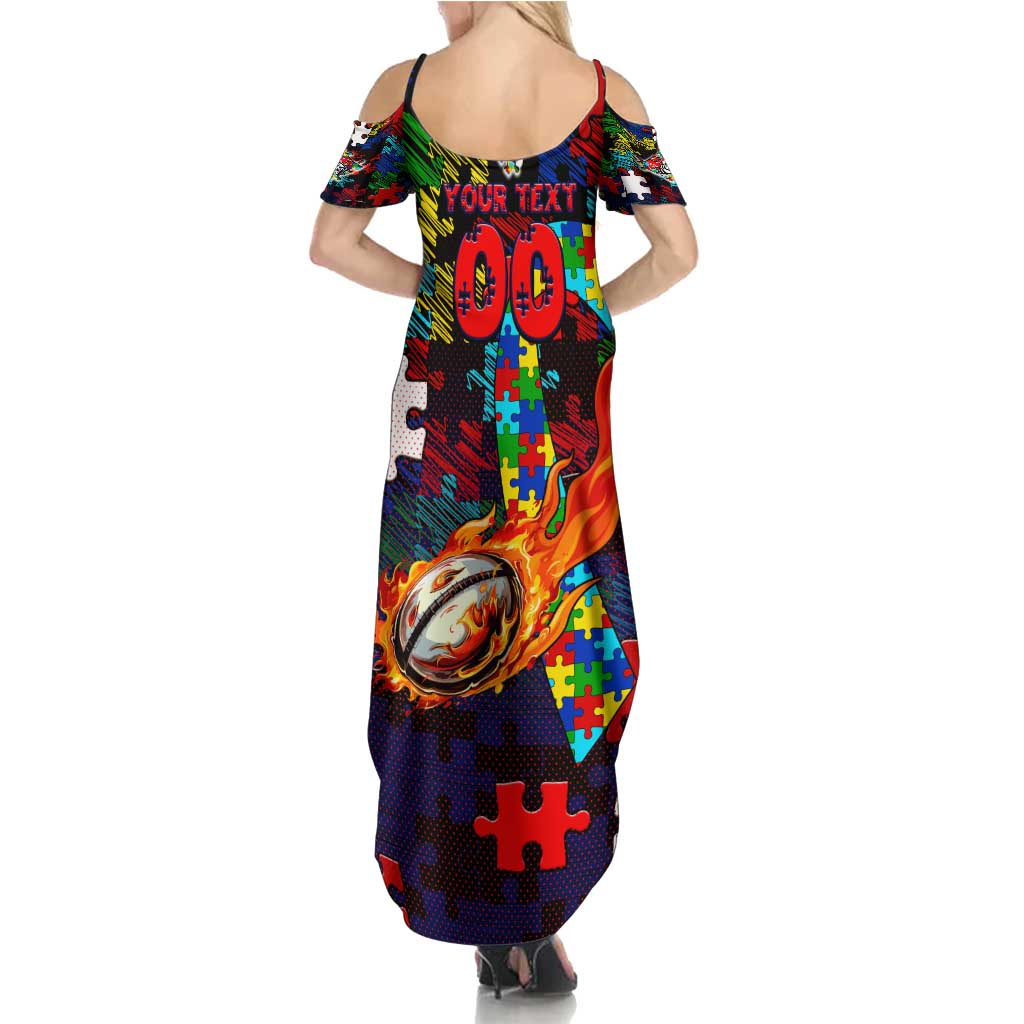 Knights Autism Awareness Summer Maxi Dress Puzzle Flames Rugby Ball