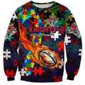 Knights Autism Awareness Sweatshirt Puzzle Flames Rugby Ball