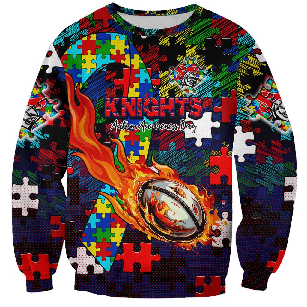 Knights Autism Awareness Sweatshirt Puzzle Flames Rugby Ball