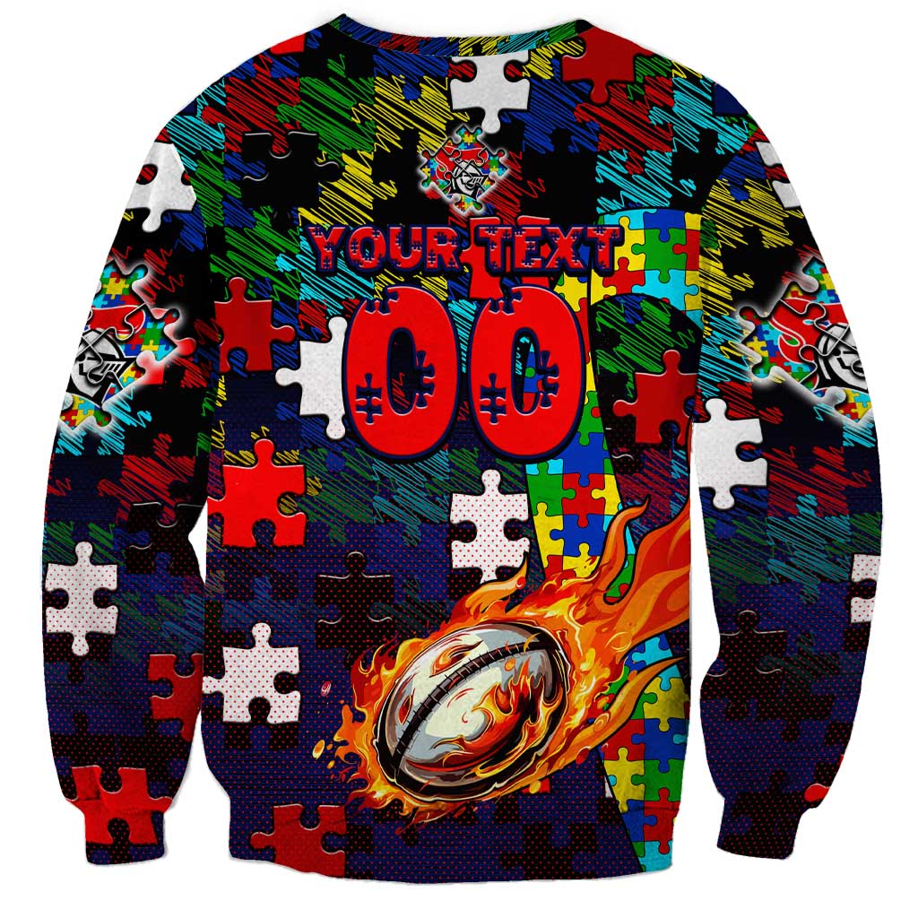 Knights Autism Awareness Sweatshirt Puzzle Flames Rugby Ball